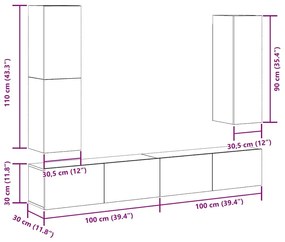 Conjunto de armário TV parede 4 pcs madeira carvalho artisiano