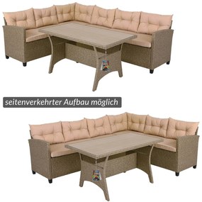 Conjunto Jardim de canto 26 peças em polyrattan premium XXL incl. almofadas creme/bege