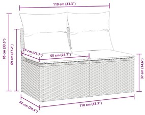 2 pcs conj. sofás jardim c/ almofadões vime PE/acácia castanho