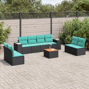 vidaXL 9 pcs conjunto de sofás p/ jardim c/ almofadões vime PE preto