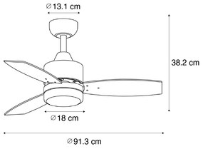 Ventilador de teto preto com LED e comando remoto IP44 - Toledo Moderno