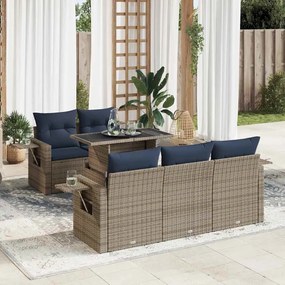 6 pcs conjunto sofás jardim c/ almofadões vime PE/acácia preto