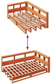 Cama c/ estante sem colchão 120x200cm pinho maciço castanho-mel