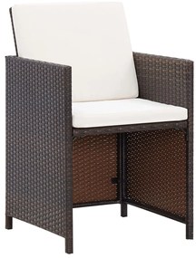 9 pcs conjunto jantar exterior c/ almofadões vime PE castanho