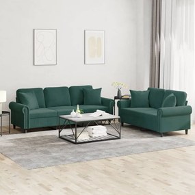 2 pcs conjunto de sofás com almofadas veludo verde-escuro