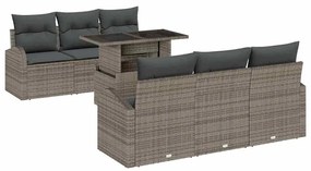 Conjunto de Sofá de Jardim com 7 Peças e Almofadas - Cinzas em Rattan