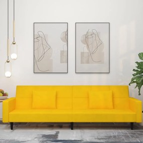 337458 vidaXL Sofá-cama 2 lugares com duas almofadas veludo amarelo