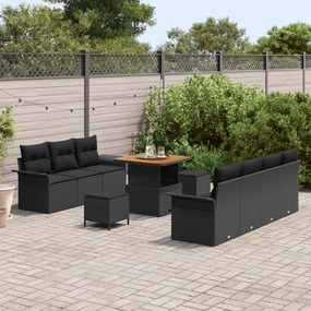 Conjunto de Sofá de Jardim vidaXL 10 Peças com Almofadas Preto de Ratt