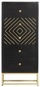 Armário gavetas 45x30x105 cm madeira mangueira preto e dourado