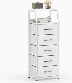 Cómoda de 5 Gavetas, 40,5 x 29 x 110,5 cm, Gavetas de Tecido Removíveis, Branco