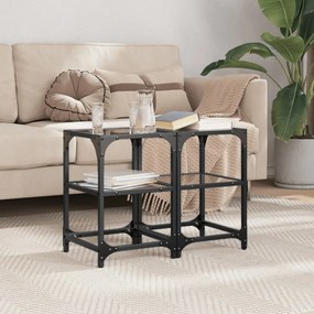Mesas de centro c/ tampo em vidro preto 2 pcs 30x30x45 cm aço