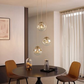 Candeeiro de Suspensão Art Déco Latão com Vidro Âmbar 3-Luzes - Douglass