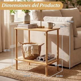 Conjunto de 2 mesas auxiliares de bambu com 2 níveis 40 x 30 x 55 cm e prateleiras de arrumação retangulares para chá e sofá de canto, sala de estar N