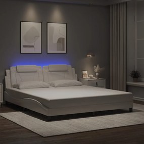 vidaXL Estrutura cama c/ luzes LED 180x200 cm couro artificial branco
