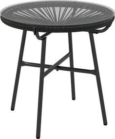 Outsunny Mesa Auxiliar de Vime Sintético para Exteriores com Bancada de Vidro Temperado e Pés de Metal Ø50x50 cm Preto | Aosom Portugal