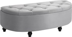 Banco com arrumação acolchoado em semicírculo com revestimento em veludo, pés em madeira de seringueira 120 x 46 x 42 cm, cinzento