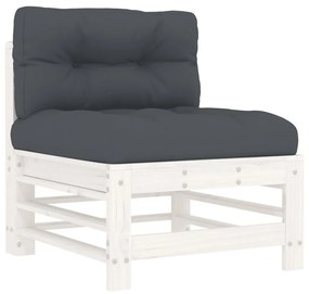 3pcs conjunto lounge jardim c/ almofadões madeira maciça branco