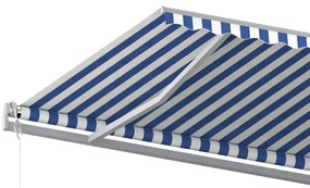 Toldo retrátil manual com postes 6x3 m azul e branco