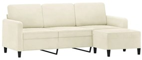 Sofá de 3 lugares com apoio de pés 180 cm veludo cor creme