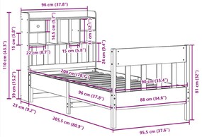Cama sem colchão 90x200 cm pinho maciço castanho-mel
