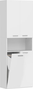 HOMCOM Armário de Casa de Banho Alto de 174 cm com Cesto de Roupa Basculante e Portas Fecho Suave Branco | Aosom Portugal