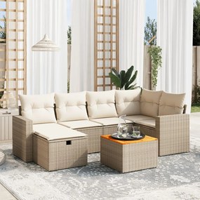 vidaXL 7 pcs conjunto de sofás p/ jardim com almofadões vime PE bege