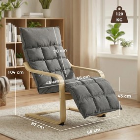 Cadeirão de Sala Estofado em Linho com Apoio para os Pés com Balanço Suave Encosto Alto Assento Amplo Cinzento