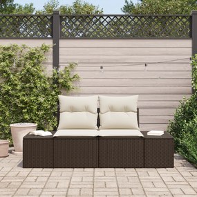 Sofá de Jardim de 2 Lugares com Almofadas Castanho Rattan