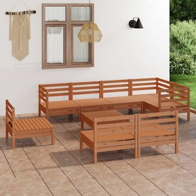 vidaXL 9 pcs conjunto lounge de jardim pinho maciço castanho mel