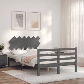 Estrutura de cama de casal c/ cabeceira madeira maciça cinzento