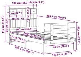 Cama com estante sem colchão 100x200 cm pinho maciço branco