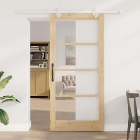 Kit de Porta Deslizante vidaXL com Conjunto de Hardware 93x202 cm Madeira Maciça de Pinho