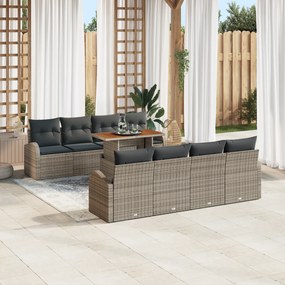 vidaXL Conjunto de Jantar de Jardim com 9 Peças e Almofadas Cinza em Rattan de Polietileno e Acácia