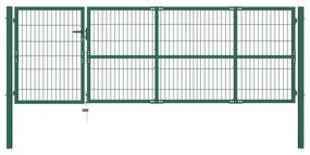Portão p/ cerca de jardim com postes 350x100 cm aço verde