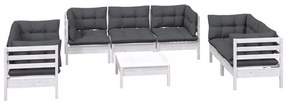 8 pcs conjunto lounge de jardim c/ almofadões pinho maciço
