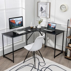 Mesa de computador de canto L Mesa de estação de trabalho industrial para escritório doméstico economiza espaço 148 x 120 x 75 cm Preto