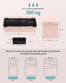 Banco dobrável com espaço de arrumação e design rebatível 38 x 110 x 38 cm Rosa