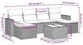 7 pcs conjunto de sofás p/ jardim com almofadões vime PE bege