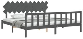 Estrutura de cama com cabeceira 200x200 cm madeira maciça cinza