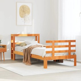 vidaXL Estrutura cama c/ cabeceira 75x190 cm pinho maciço castanho-mel