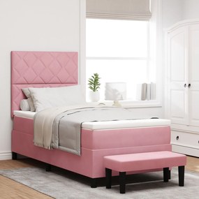 Cama Box Spring Rosa com Colchão e Banco 90x190 cm Veludo
