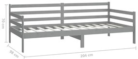 Sofá-cama 90x200 cm madeira de pinho maciça cinzento