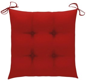 Cadeiras de jardim c/ almofadões vermelhos 4 pcs teca maciça