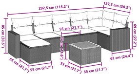 8 pcs conjunto de sofás p/ jardim com almofadões vime PE bege