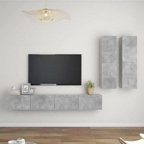 vidaXL 4 pcs conjunto de móveis de TV derivados madeira cinza cimento