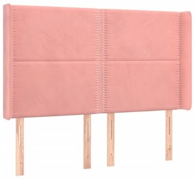 Cabeceira de cama c/ luzes LED veludo 147x16x118/128 cm rosa