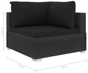 4 pcs conjunto lounge de jardim c/ almofadões vime PE preto