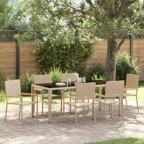 Conjunto de Jantar para Jardim vidaXL de 7 Peças Bege Rattan Sintético
