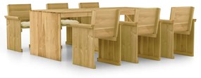 vidaXL 7 pcs conj. de jantar p/ jardim c/ almofadões pinho impregnado