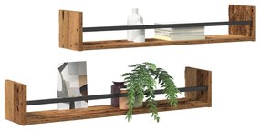 Prateleiras de parede 2 pcs Madeira antiga 80x16x14 cm Madeira engenhe